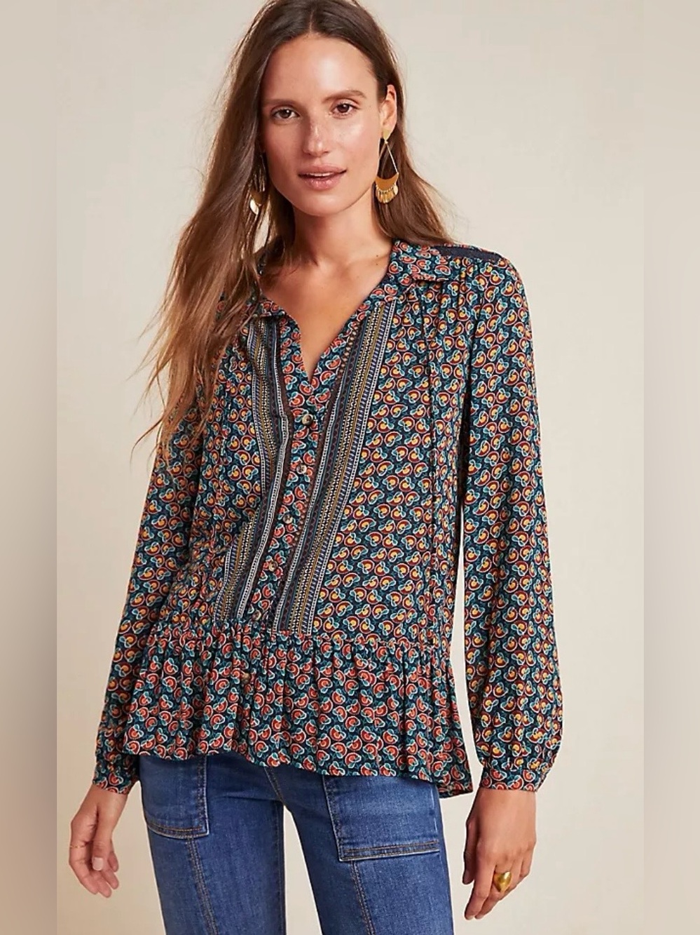 Anthropologie Maeve Janie Flounced Peasant Blouse, Size 4